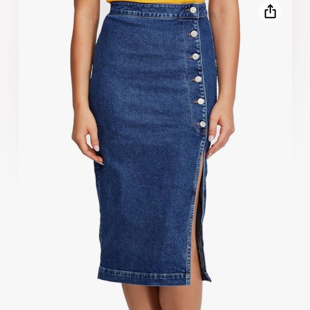 Free people Jasmine Buttoned Midi Skirt in Denim Blue Size 6